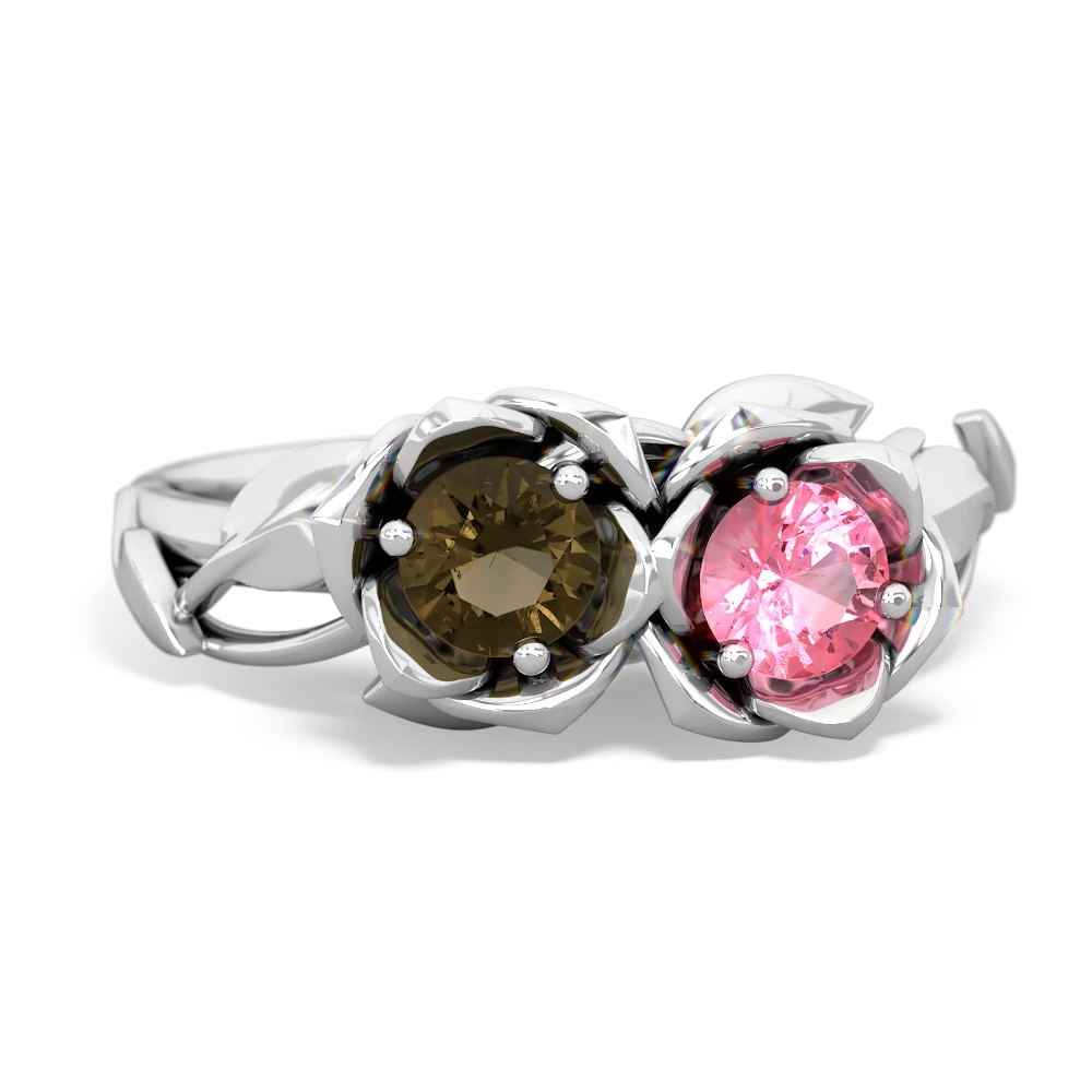 Smoky Quartz Rose Garden 14K White Gold ring R5510