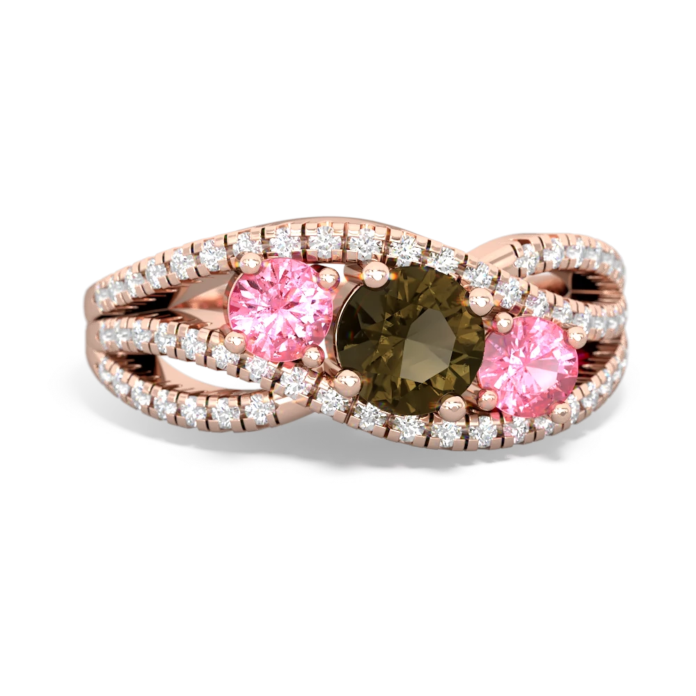 Smoky Quartz Three Stone Aurora 14K Rose Gold ring R3080