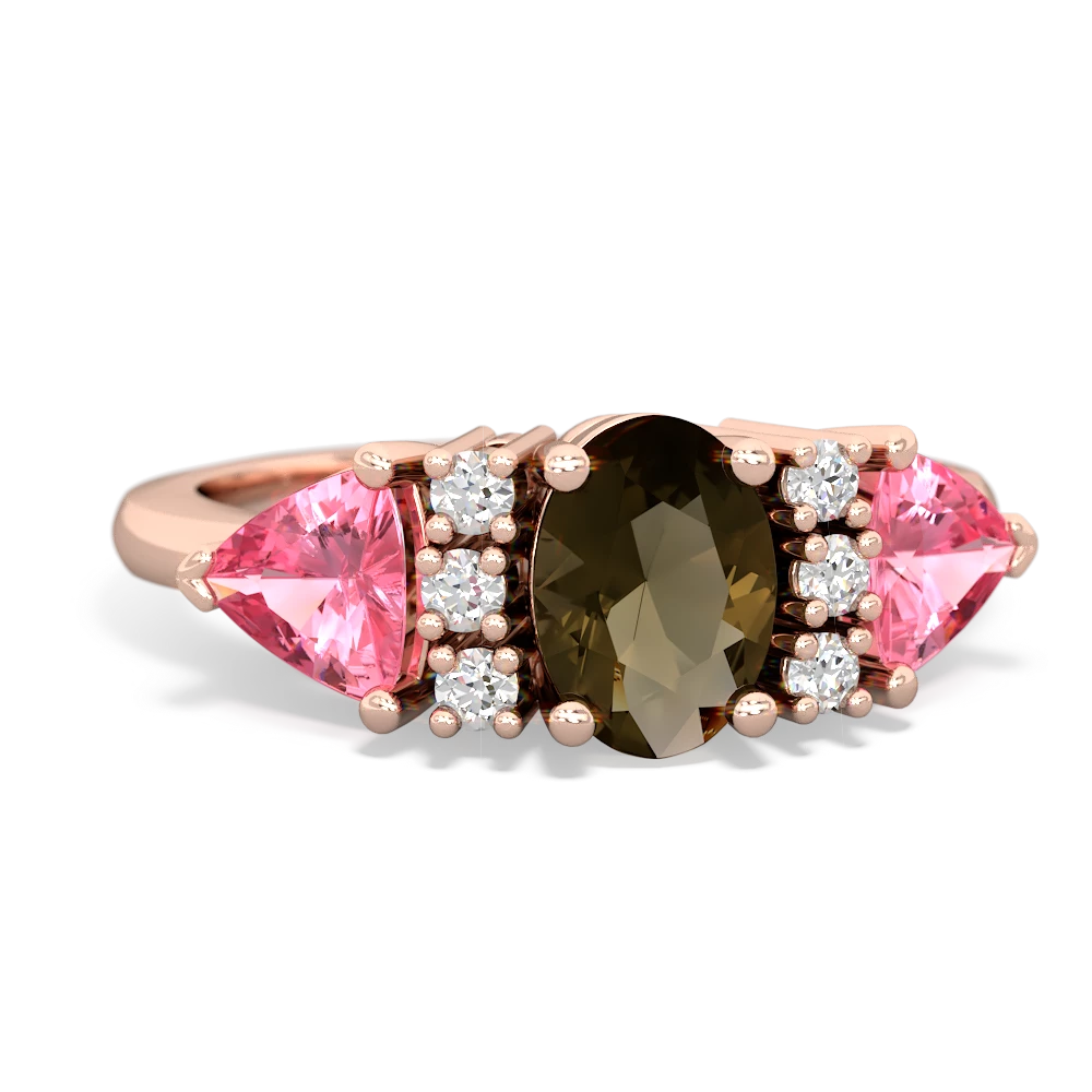 Smoky Quartz Antique Style Three Stone 14K Rose Gold ring R2186