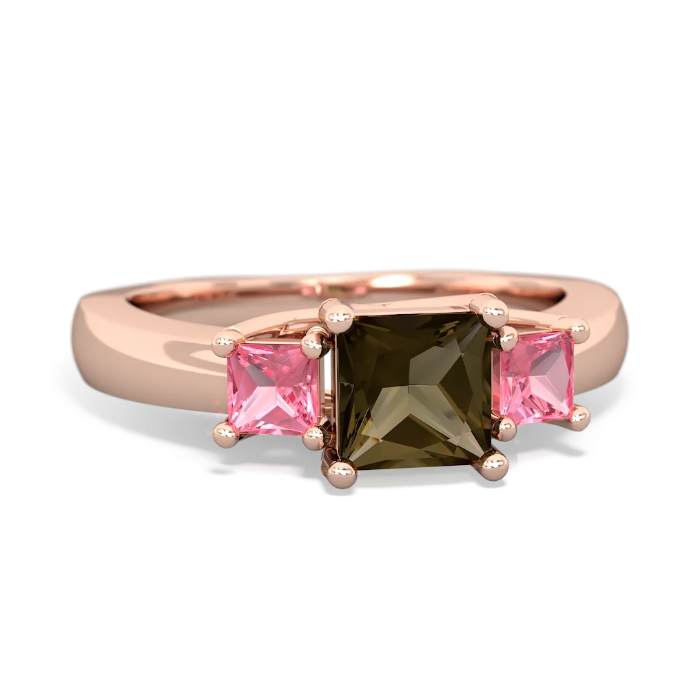 Smoky Quartz Three Stone Trellis 14K Rose Gold ring R4015