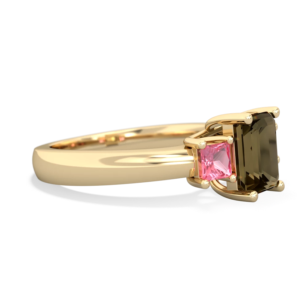 Smoky Quartz Three Stone Emerald-Cut Trellis 14K Yellow Gold ring R4021