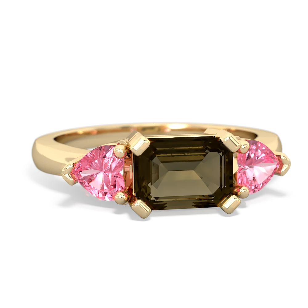 Smoky Quartz Three Stone 14K Yellow Gold ring R5235