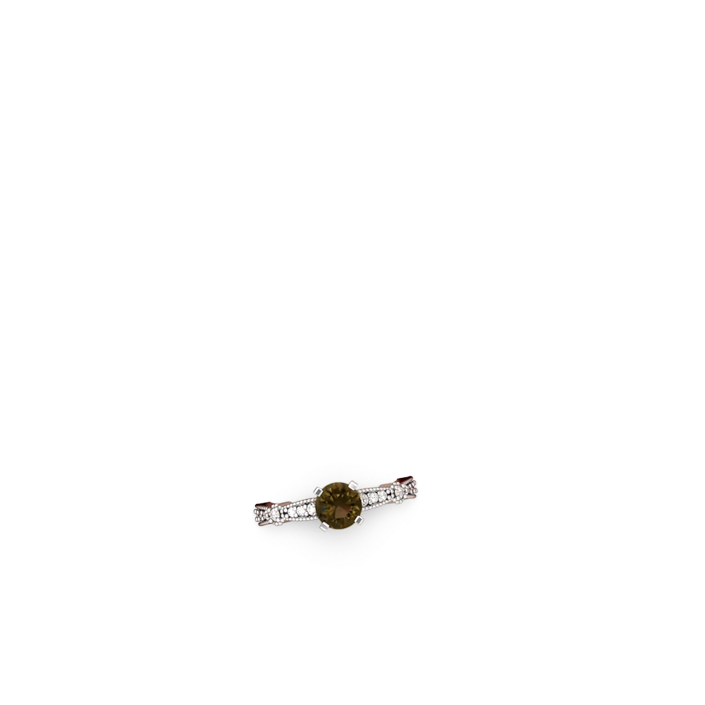 Smoky Quartz Sparkling Tiara 6Mm Round 14K White Gold ring R26296RD