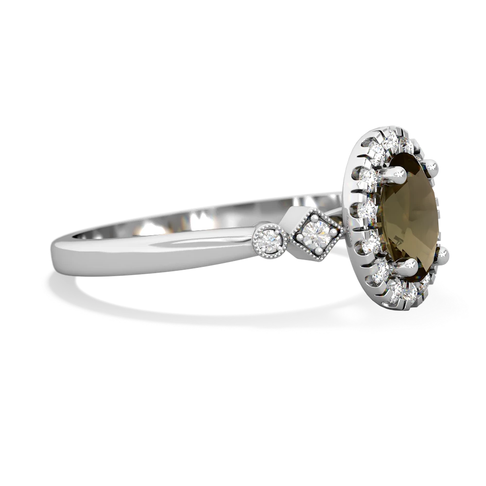 Smoky Quartz Antique-Style Halo 14K White Gold ring R5720