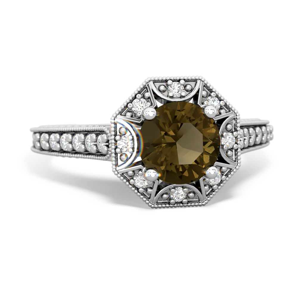 Smoky Quartz Art-Deco Starburst 14K White Gold ring R5520