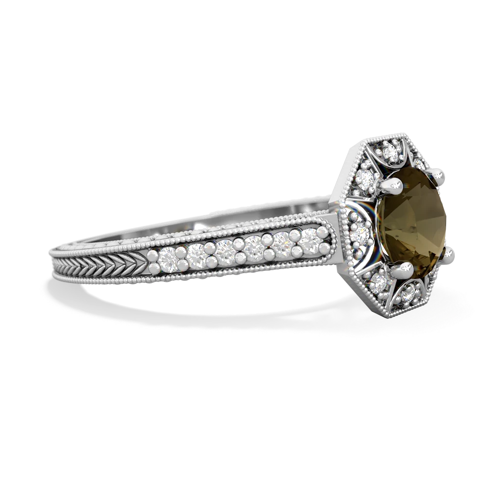 Smoky Quartz Art-Deco Starburst 14K White Gold ring R5520