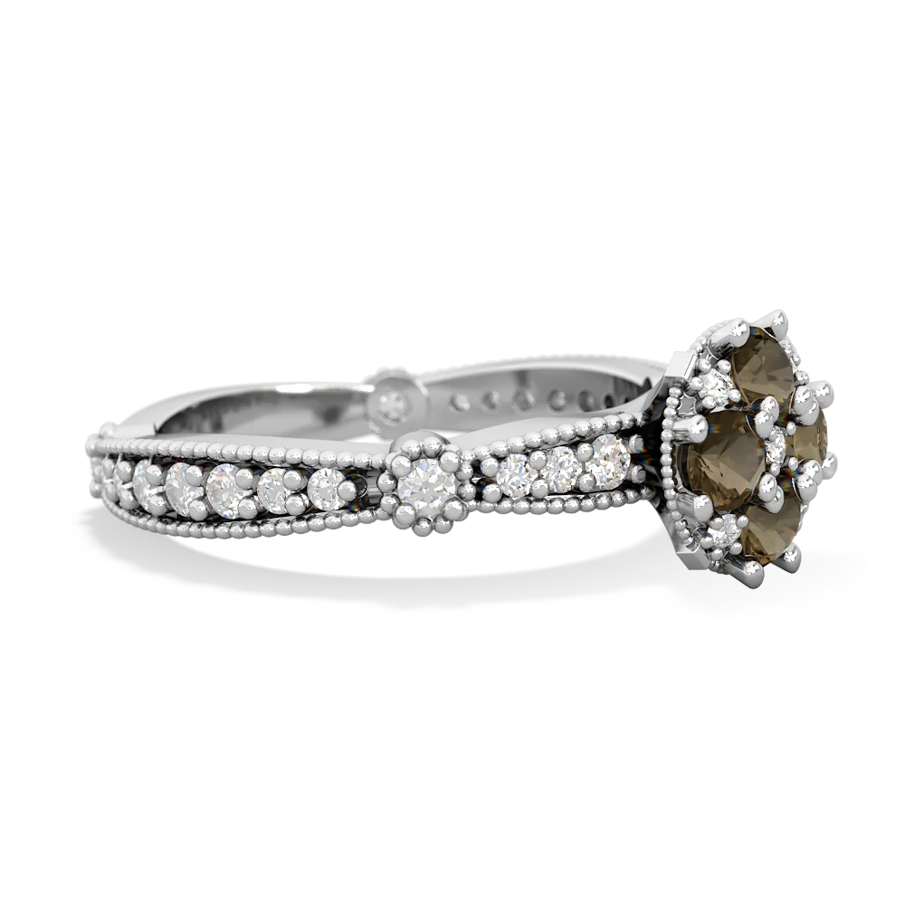 Smoky Quartz Sparkling Tiara Cluster 14K White Gold ring R26293RD