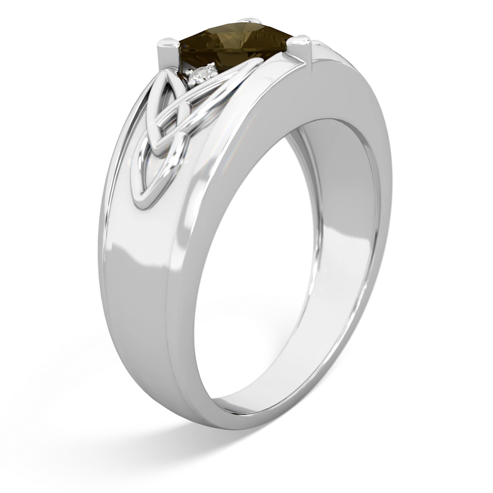 Smoky Quartz Celtic Trinity Knot Men's 14K White Gold ring R0440