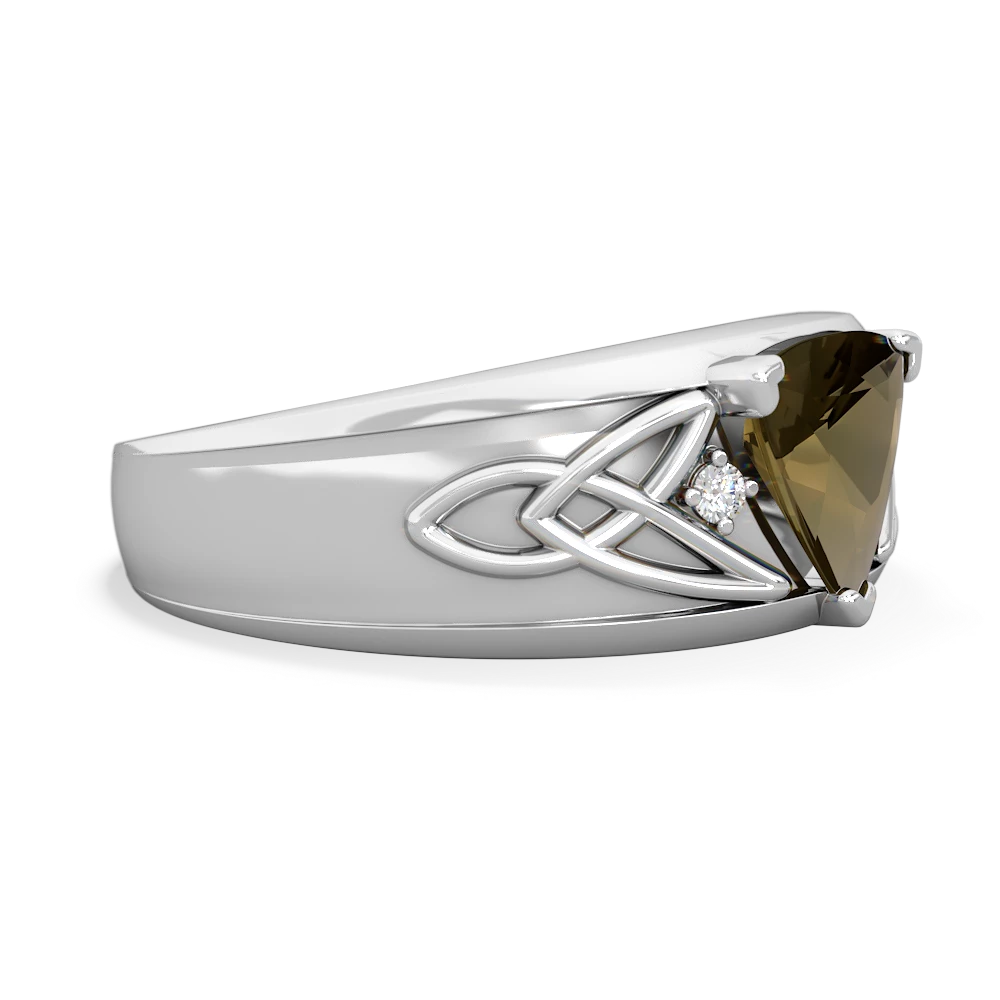 Smoky Quartz Celtic Trinity Knot Men's 14K White Gold ring R0440