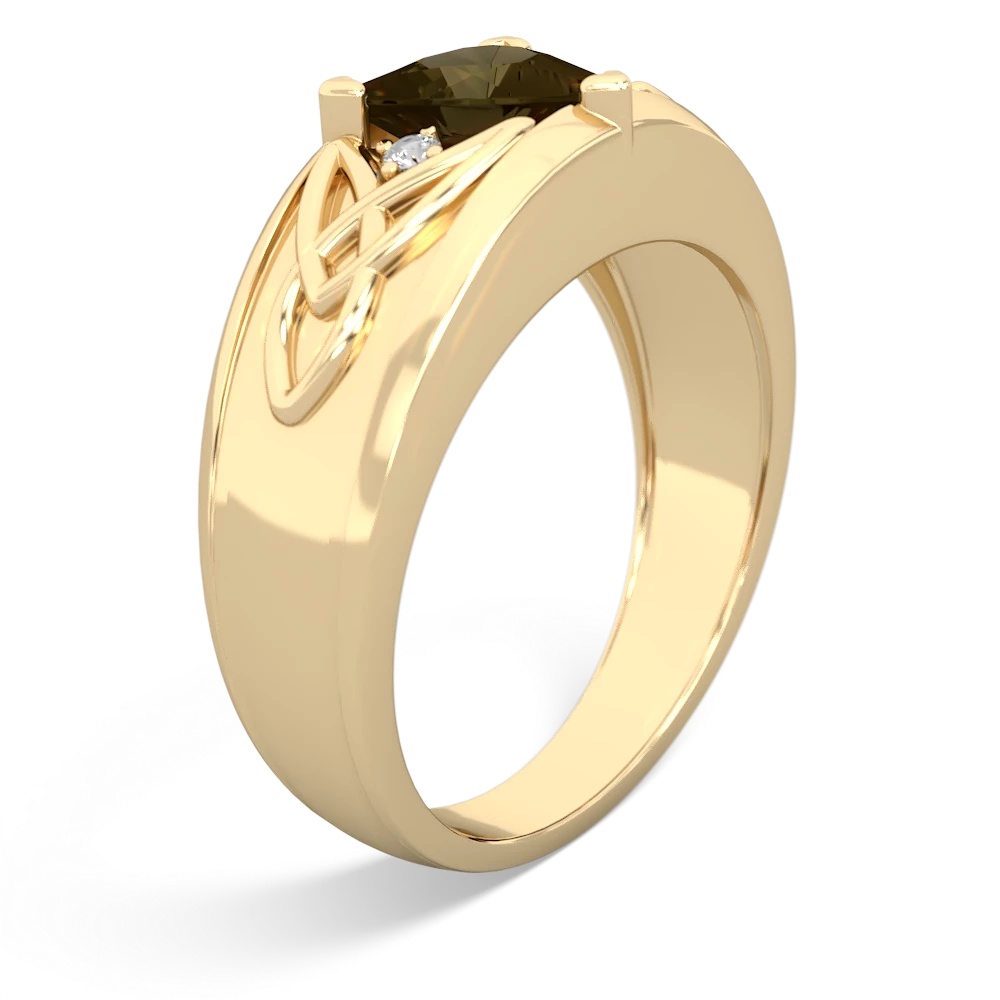 Smoky Quartz Celtic Trinity Knot Men's 14K Yellow Gold ring R0440