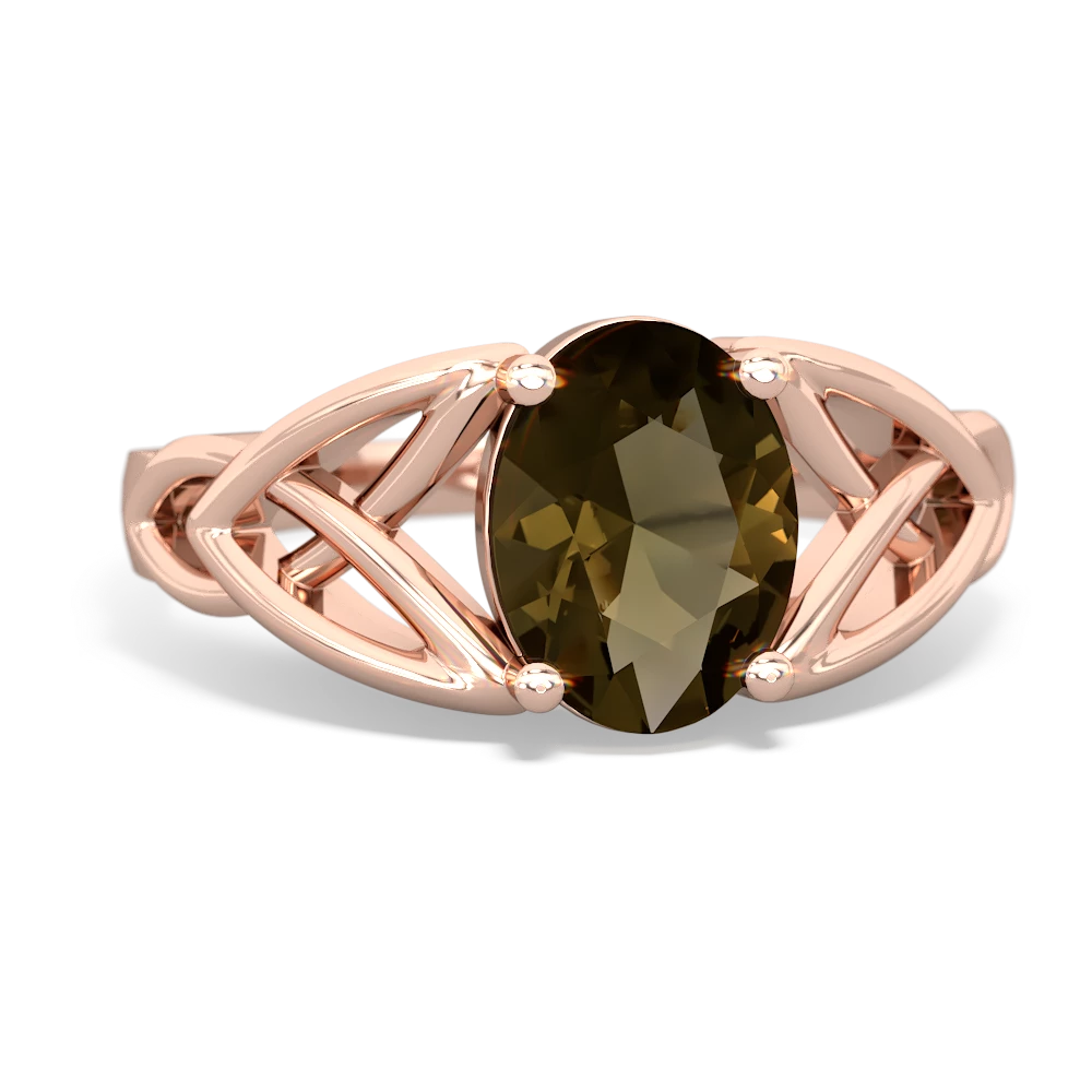 Smoky Quartz Celtic Trinity Knot 14K Rose Gold ring R2389