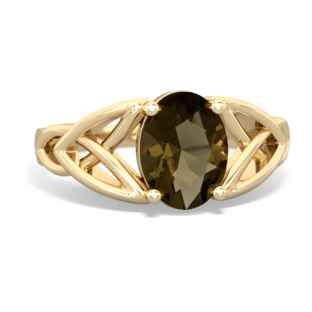 Smoky Quartz Celtic Trinity Knot 14K Yellow Gold ring R2389