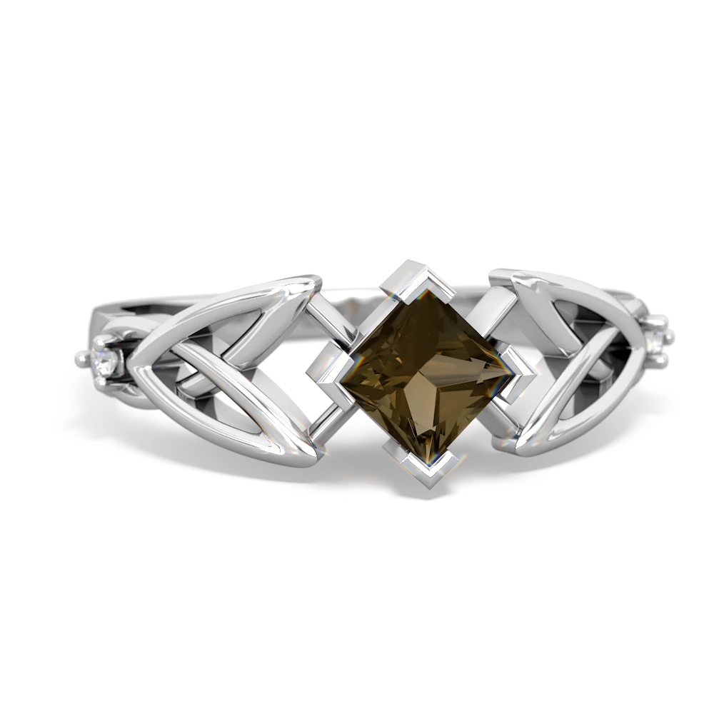 Smoky Quartz Celtic Knot Princess 14K White Gold ring R3349