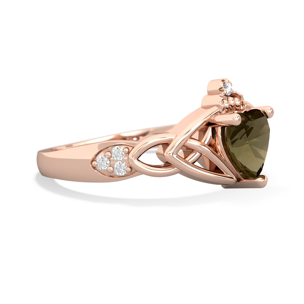 Smoky Quartz Claddagh Celtic Knot Diamond 14K Rose Gold ring R5001