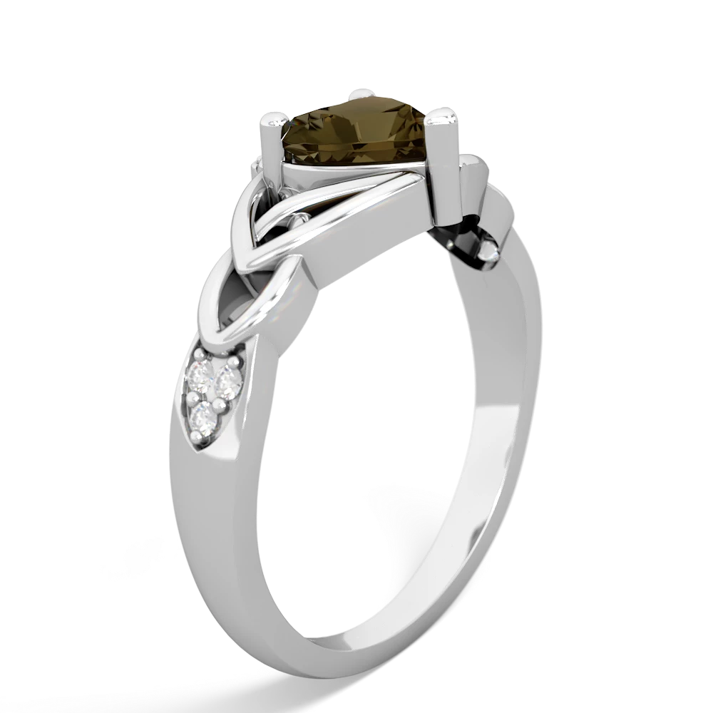 Smoky Quartz Claddagh Celtic Knot Diamond 14K White Gold ring R5001