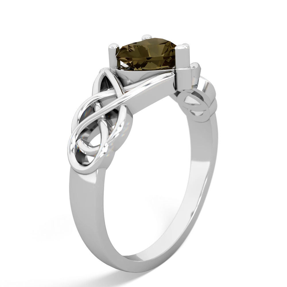 Smoky Quartz Claddagh Celtic Knot 14K White Gold ring R2367