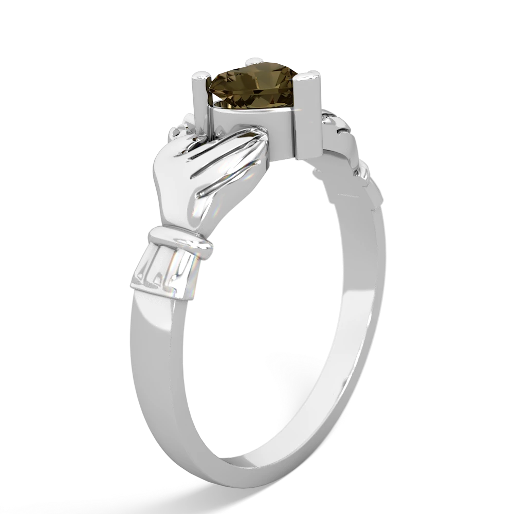 Smoky Quartz Claddagh 14K White Gold ring R2370