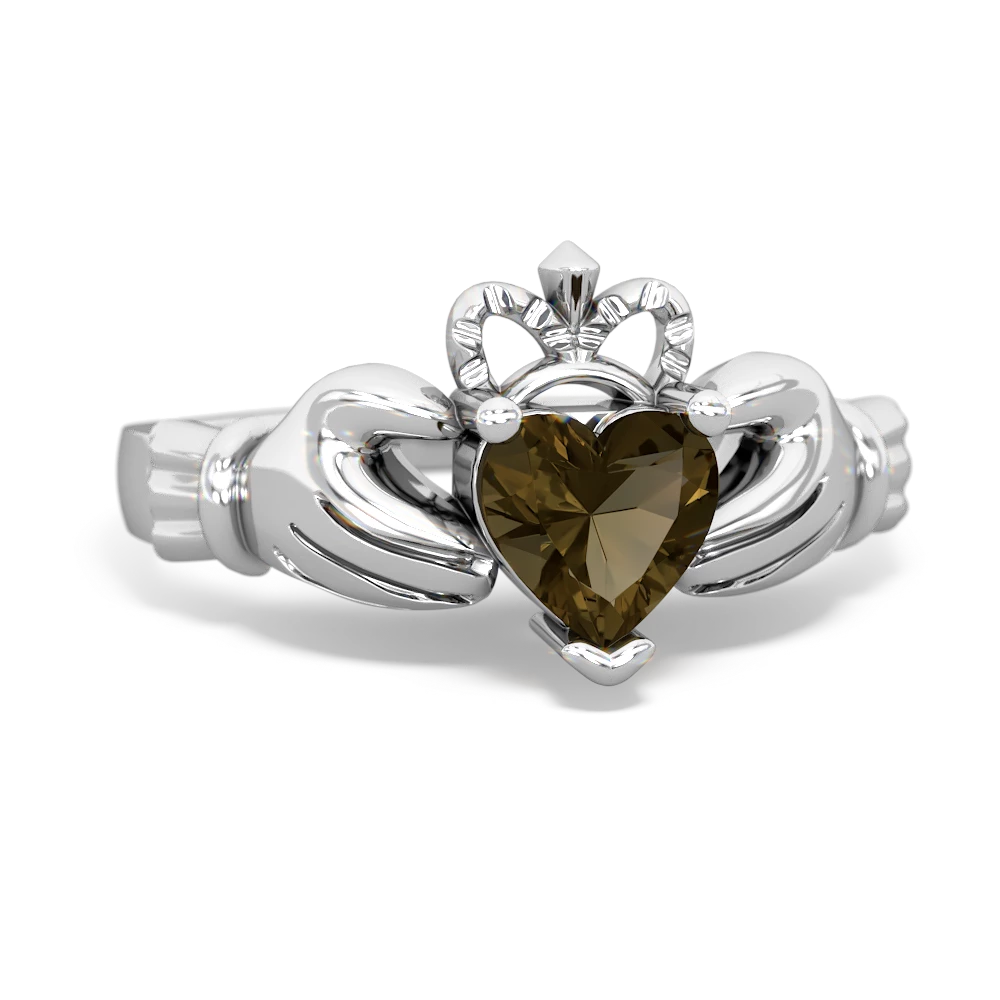 Smoky Quartz Claddagh 14K White Gold ring R2370