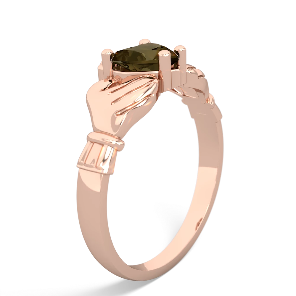 Smoky Quartz Claddagh Diamond Crown 14K Rose Gold ring R2372