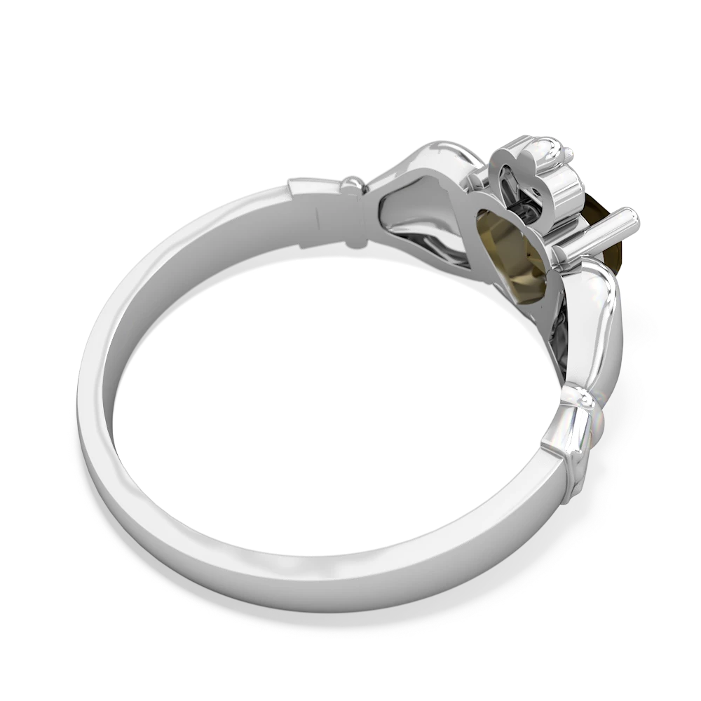 Smoky Quartz Claddagh Diamond Crown 14K White Gold ring R2372