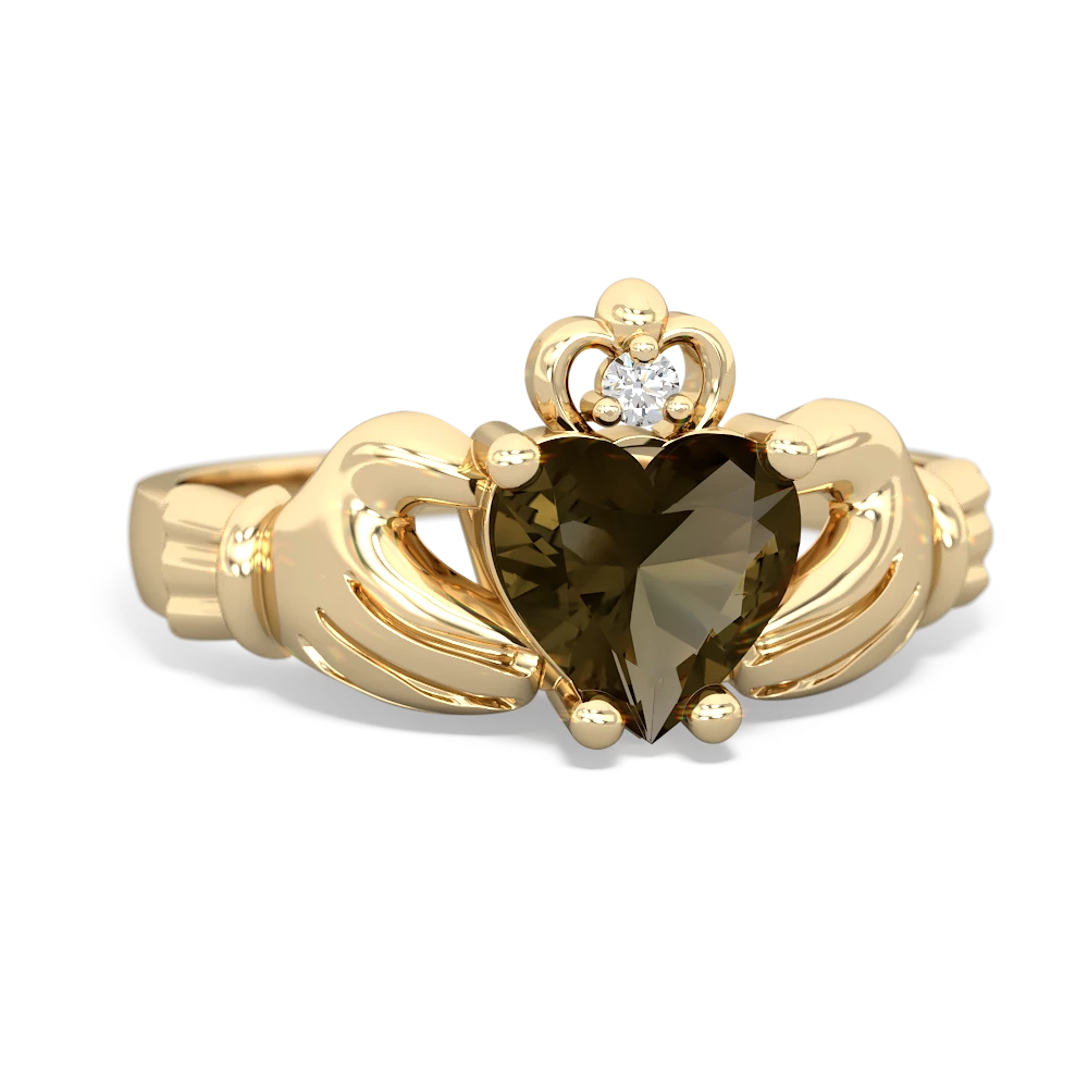 Smoky Quartz Claddagh Diamond Crown 14K Yellow Gold ring R2372