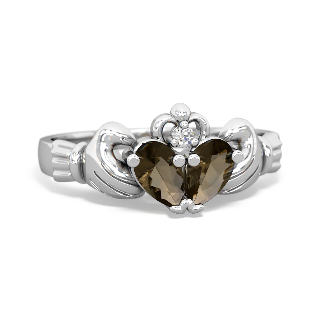 Smoky Quartz 'Our Heart' Claddagh 14K White Gold ring R2388