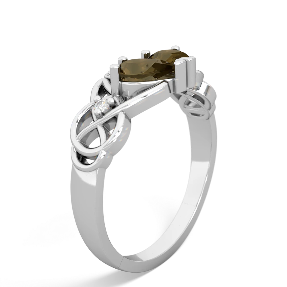 Smoky Quartz Two Stone Claddagh 14K White Gold ring R5322