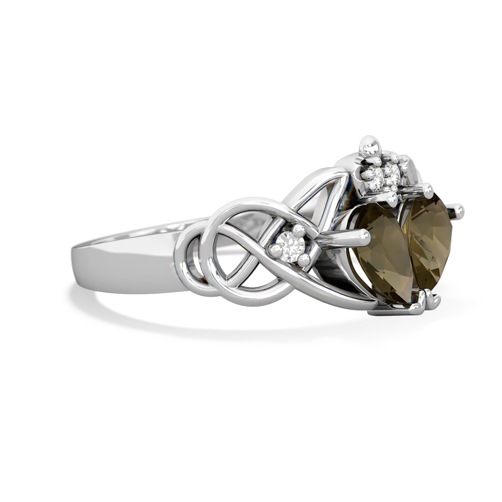 Smoky Quartz 'One Heart' Celtic Knot Claddagh 14K White Gold ring R5322