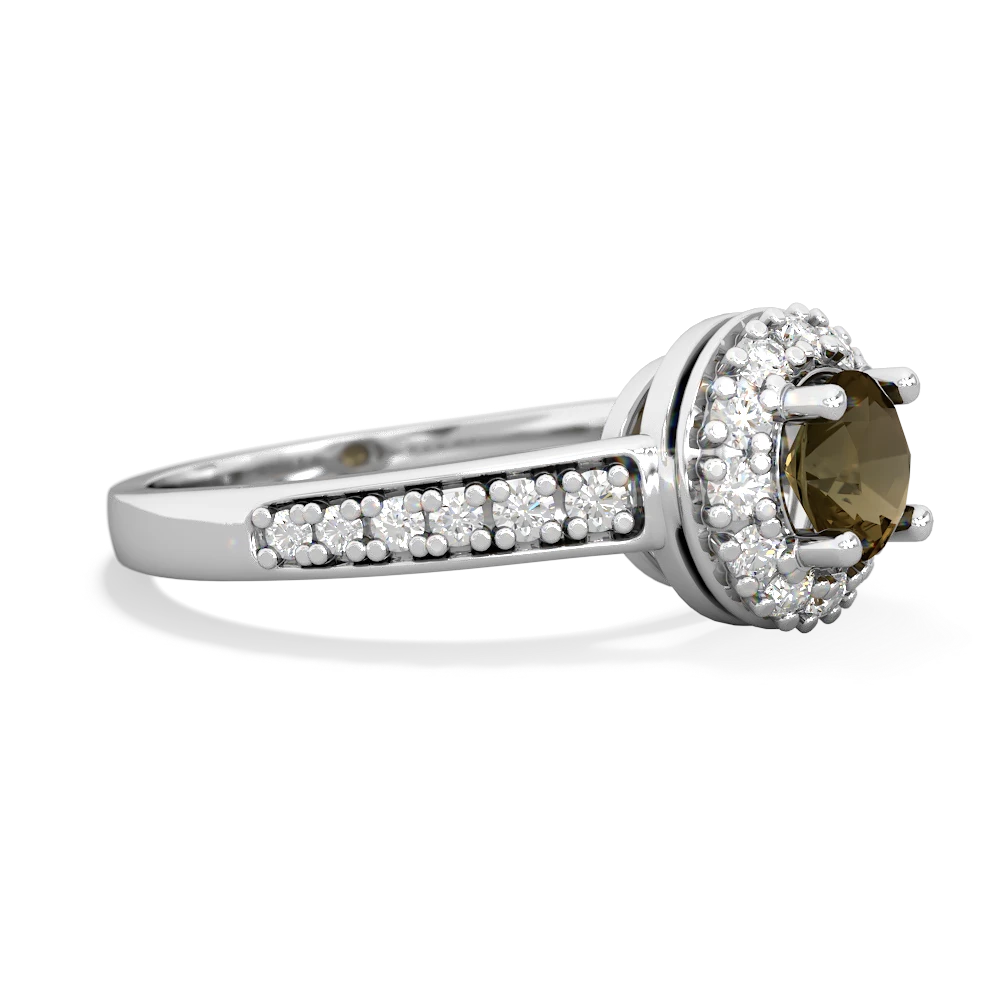 Smoky Quartz Diamond Halo 14K White Gold ring R5370