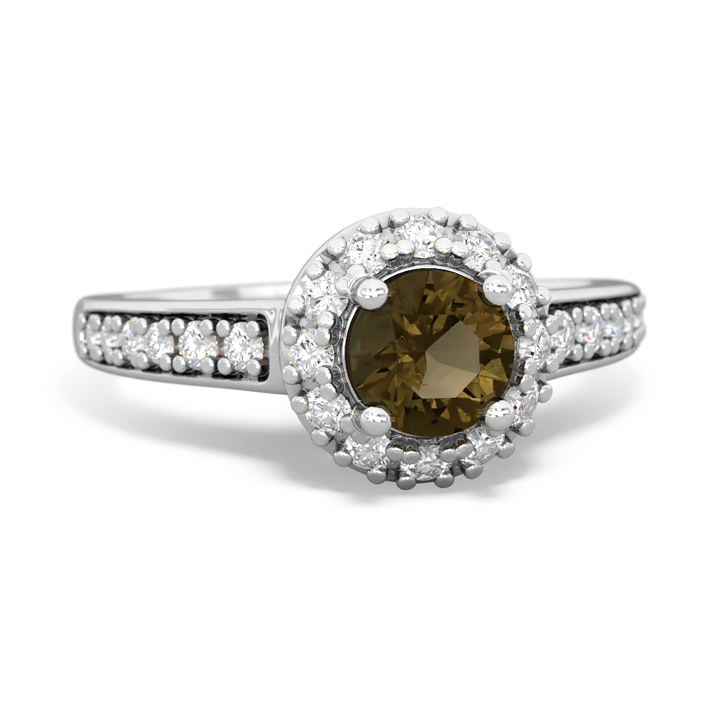 Smoky Quartz Diamond Halo 14K White Gold ring R5370