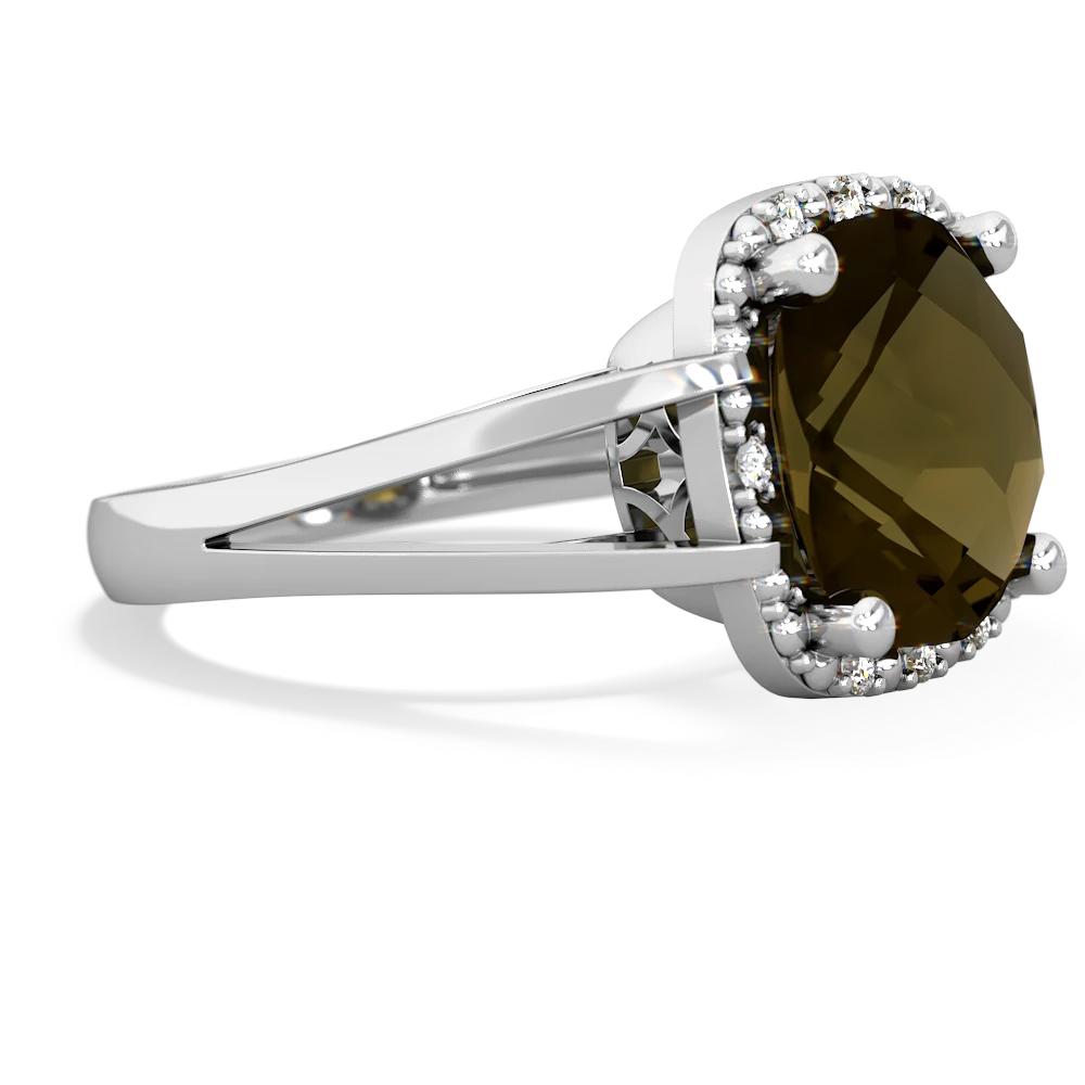 Smoky Quartz Art Deco Cocktail 14K White Gold ring R2498