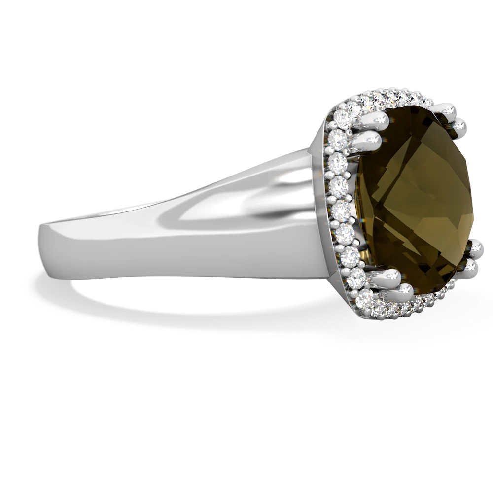 Smoky Quartz Halo Cocktail 14K White Gold ring R2544