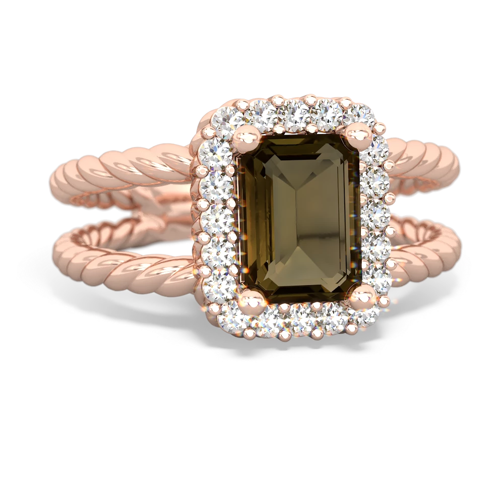 Smoky Quartz Rope Split Band 14K Rose Gold ring R2628