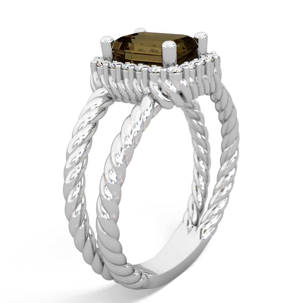 Smoky Quartz Rope Split Band 14K White Gold ring R2628