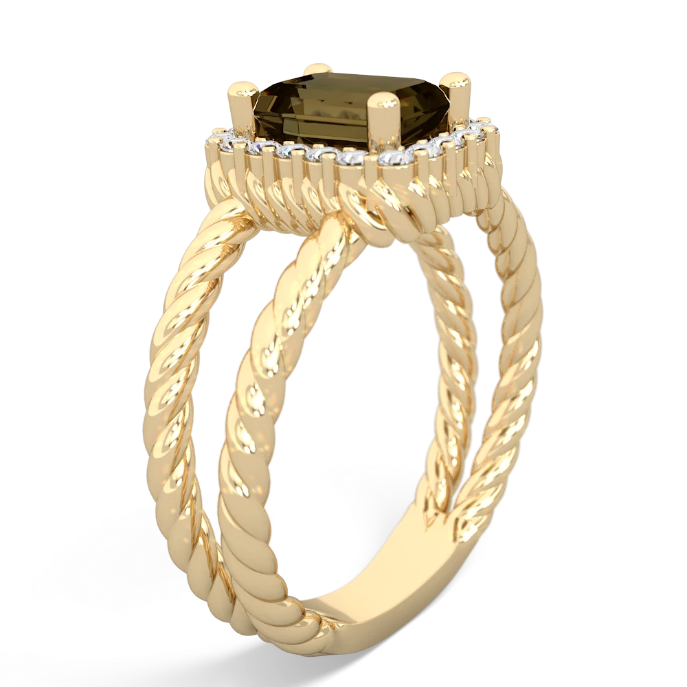 Smoky Quartz Rope Split Band 14K Yellow Gold ring R2628