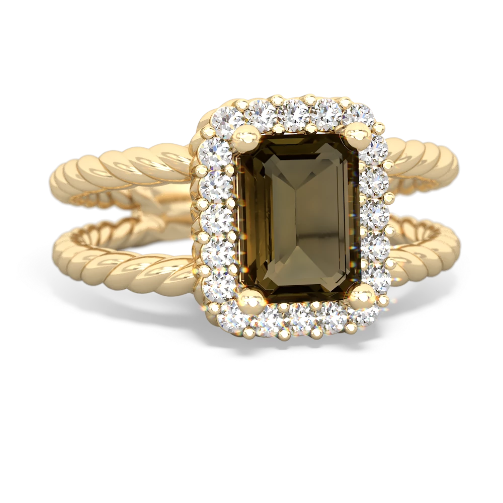 Smoky Quartz Rope Split Band 14K Yellow Gold ring R2628