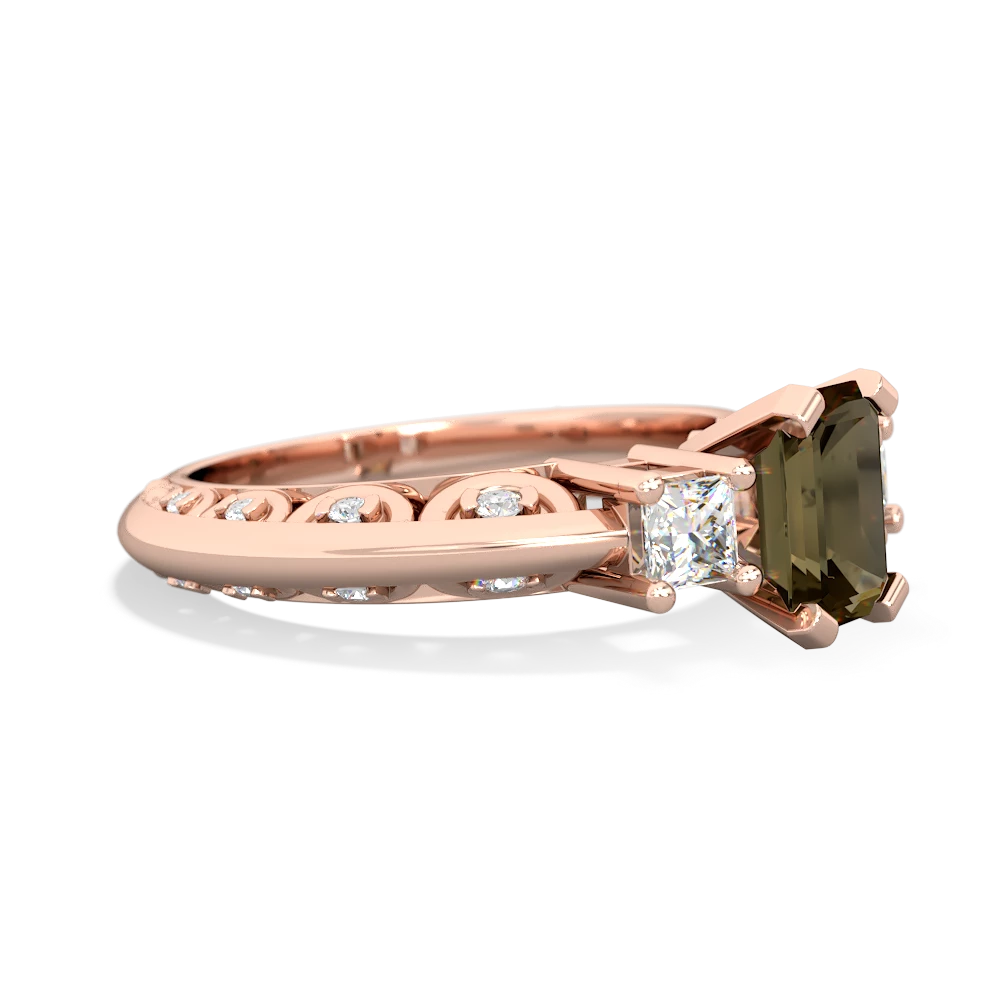 Smoky Quartz Art Deco Diamond 7X5 Emerald-Cut Engagement 14K Rose Gold ring R20017EM
