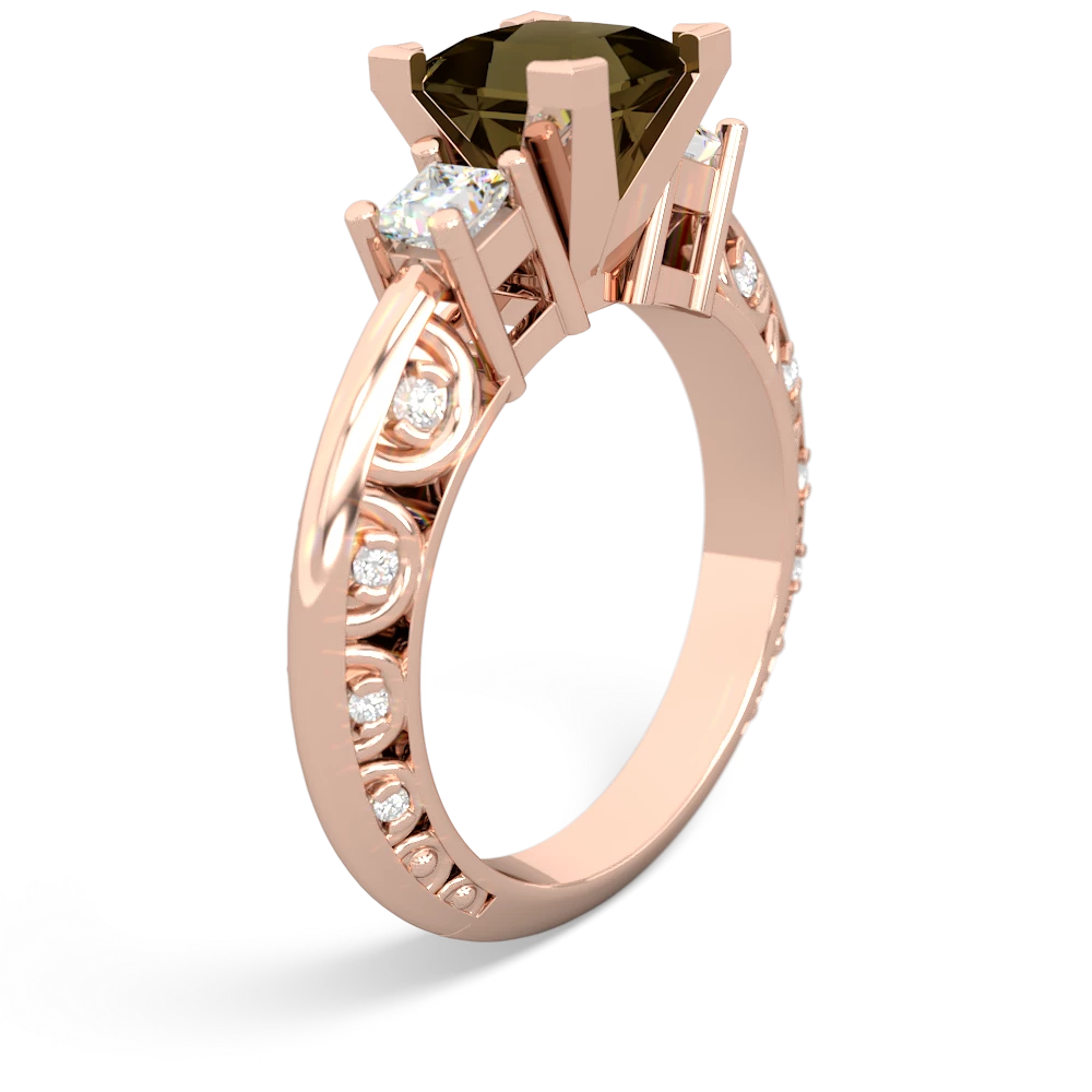 Smoky Quartz Art Deco Diamond Engagement 6Mm Princess 14K Rose Gold ring R2001