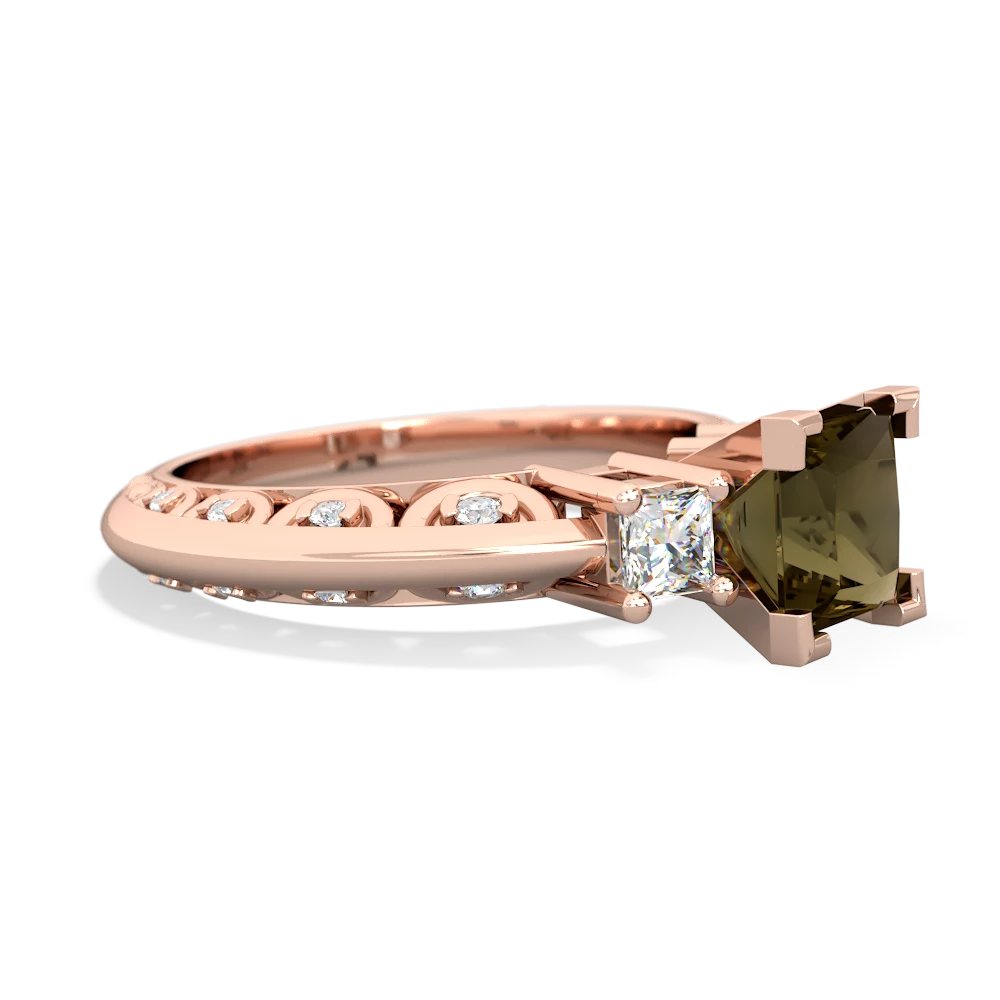 Smoky Quartz Art Deco Diamond Engagement 6Mm Princess 14K Rose Gold ring R2001