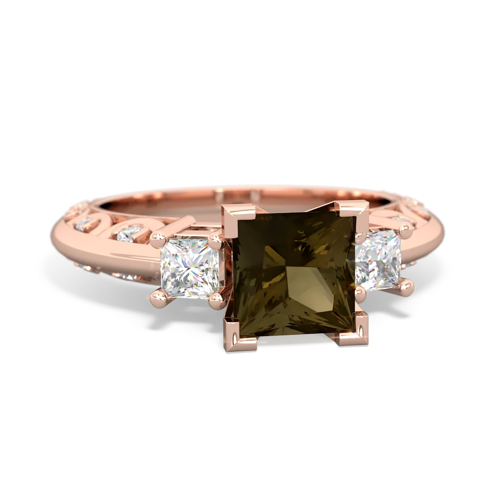 Smoky Quartz Art Deco Diamond Engagement 6Mm Princess 14K Rose Gold ring R2001