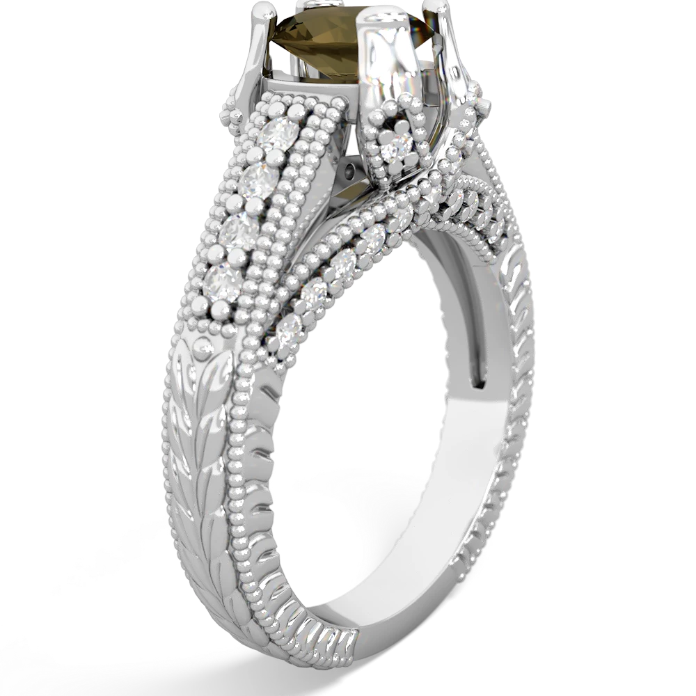 Smoky Quartz Antique Style Milgrain Diamond 14K White Gold ring R2028