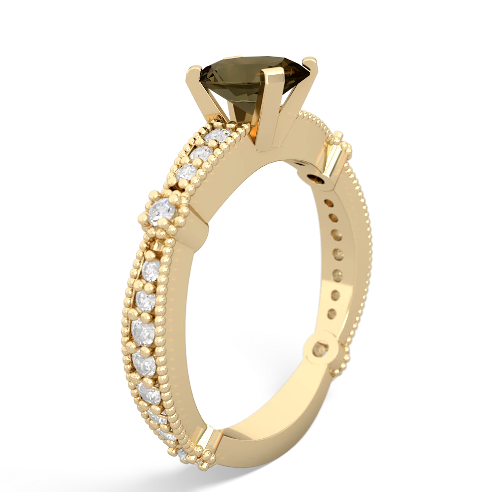 Smoky Quartz Milgrain Antique Style 14K Yellow Gold ring R26297VL
