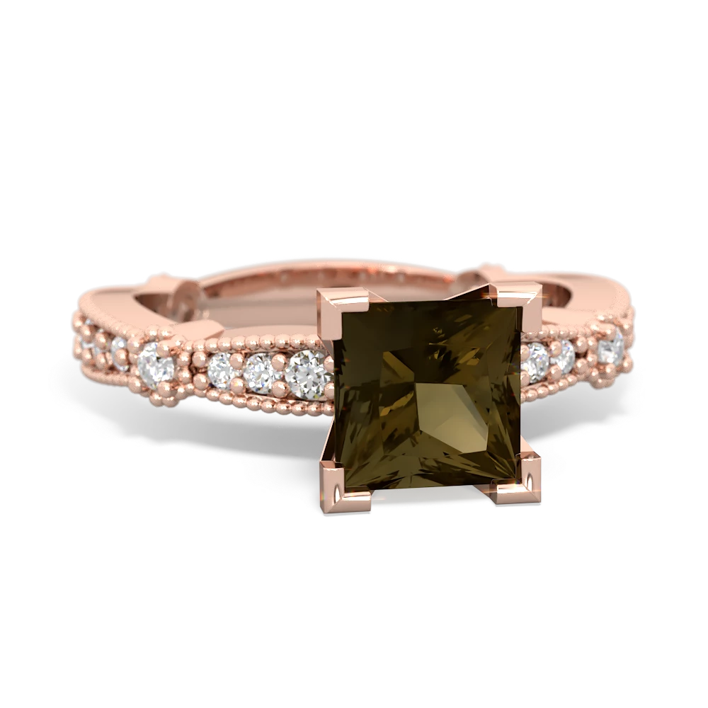 Smoky Quartz Sparkling Tiara 6Mm Princess 14K Rose Gold ring R26296SQ