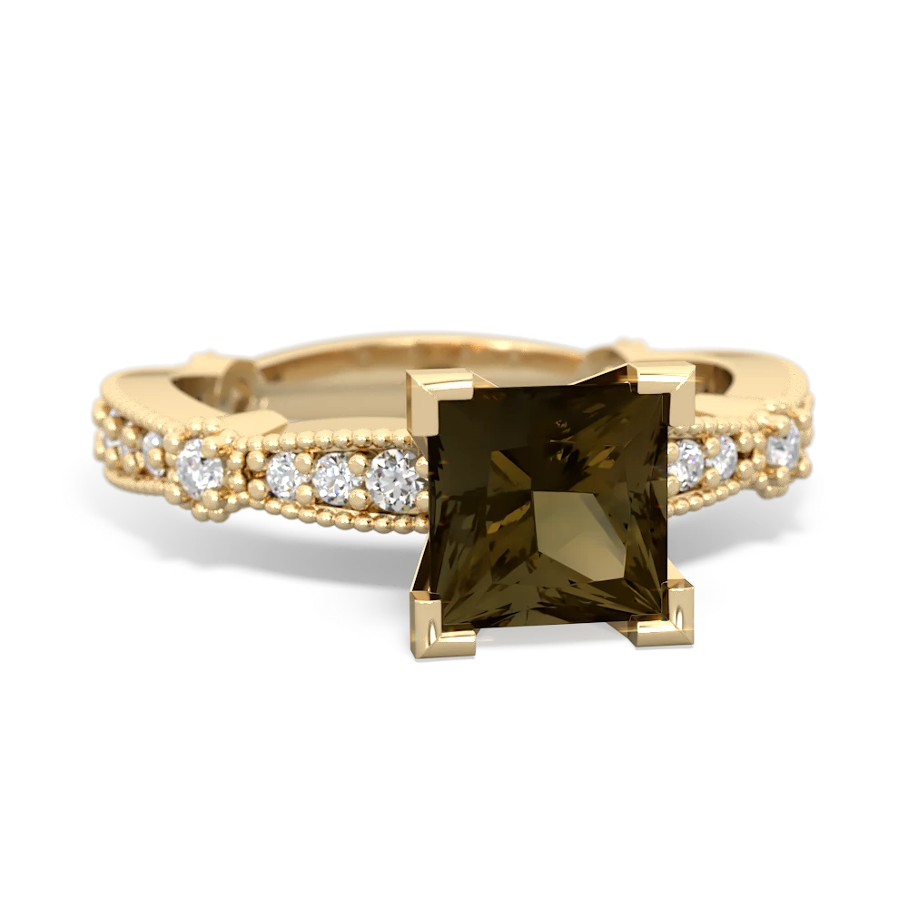 Smoky Quartz Sparkling Tiara 6Mm Princess 14K Yellow Gold ring R26296SQ