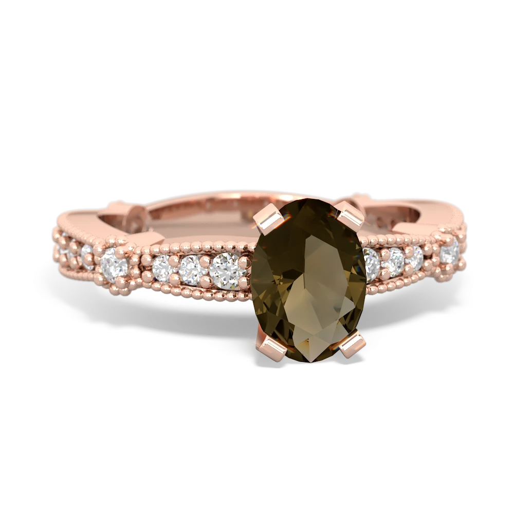 Smoky Quartz Sparkling Tiara 7X5mm Oval 14K Rose Gold ring R26297VL