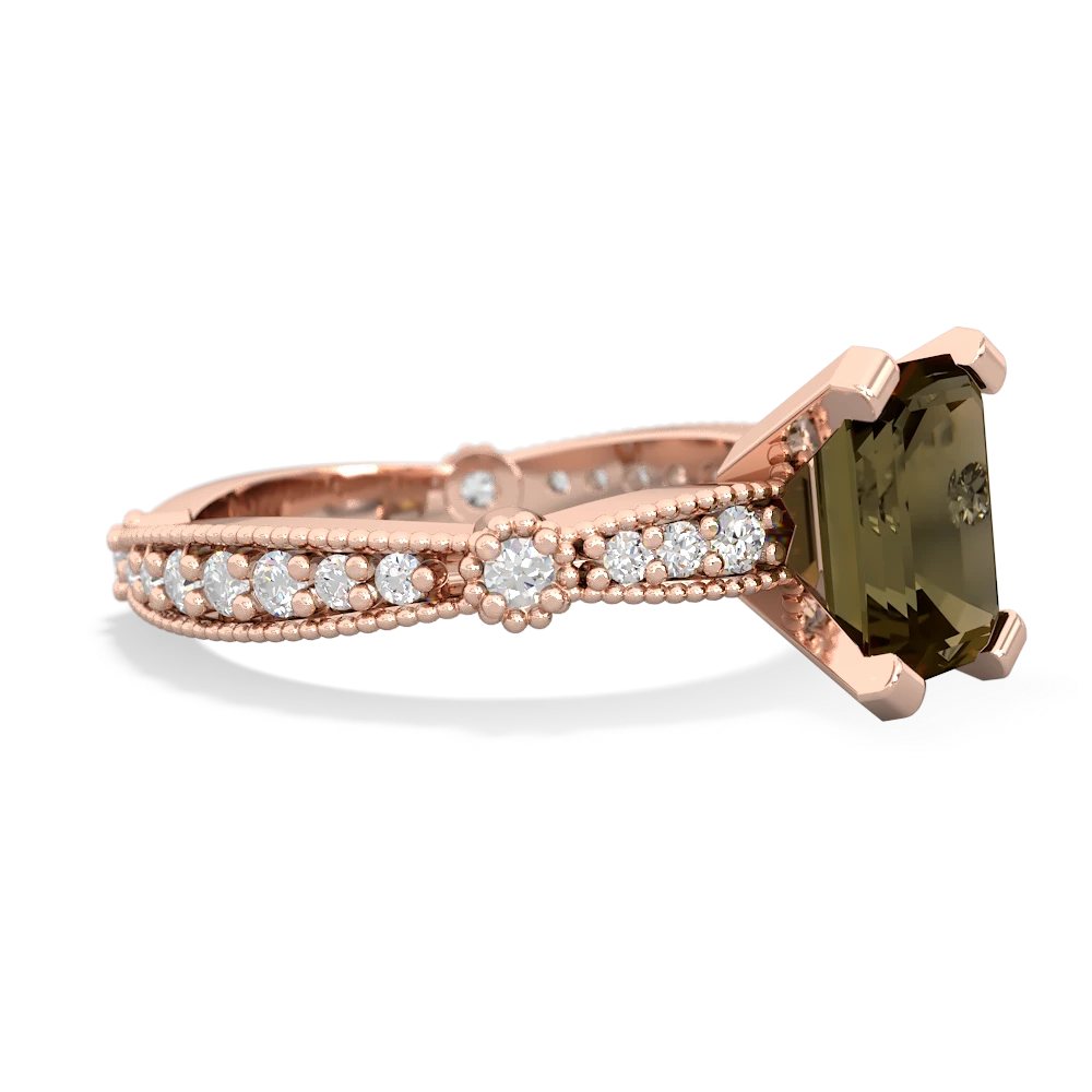 Smoky Quartz Sparkling Tiara 8X6 Emerald-Cut 14K Rose Gold ring R26298EM