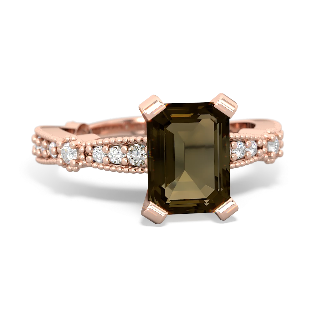 Smoky Quartz Sparkling Tiara 8X6 Emerald-Cut 14K Rose Gold ring R26298EM