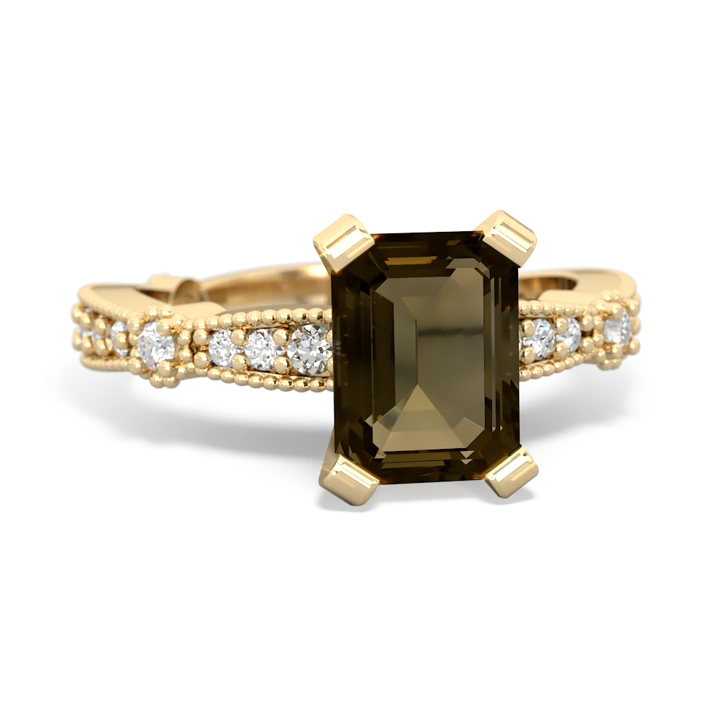 Smoky Quartz Sparkling Tiara 8X6 Emerald-Cut 14K Yellow Gold ring R26298EM