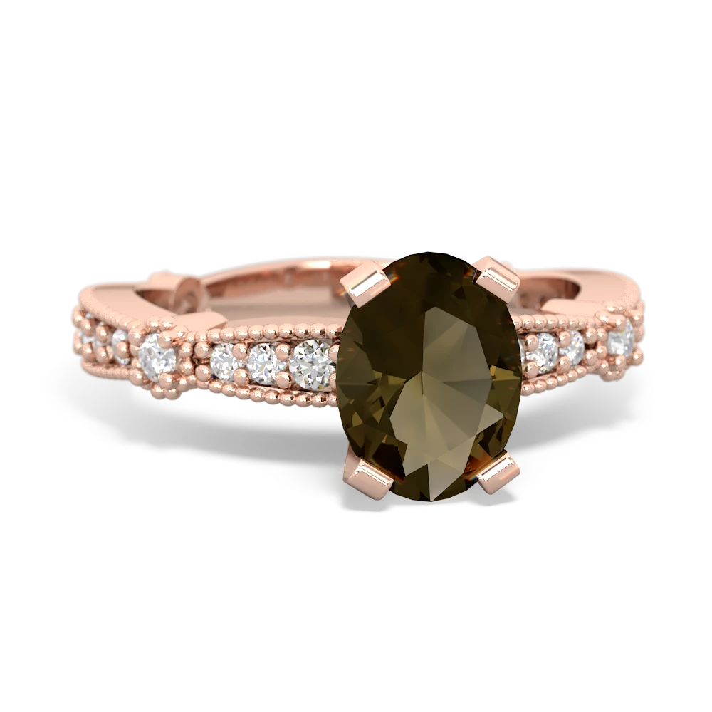 Smoky Quartz Sparkling Tiara 8X6 Oval 14K Rose Gold ring R26298VL