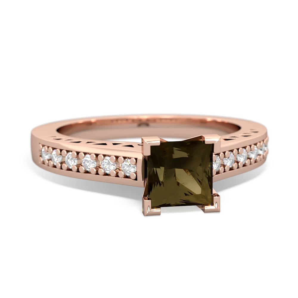 Smoky Quartz Art Deco Engagement 5Mm Square 14K Rose Gold ring R26355SQ